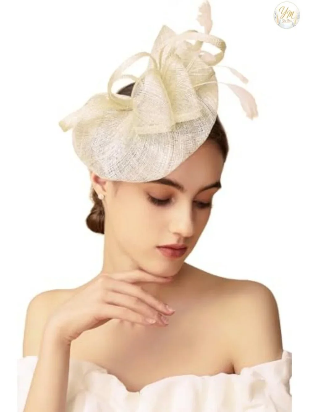 Women's Derby Fascinator Hat with Bow & Feathers, Wedding Tea Party Headpiece